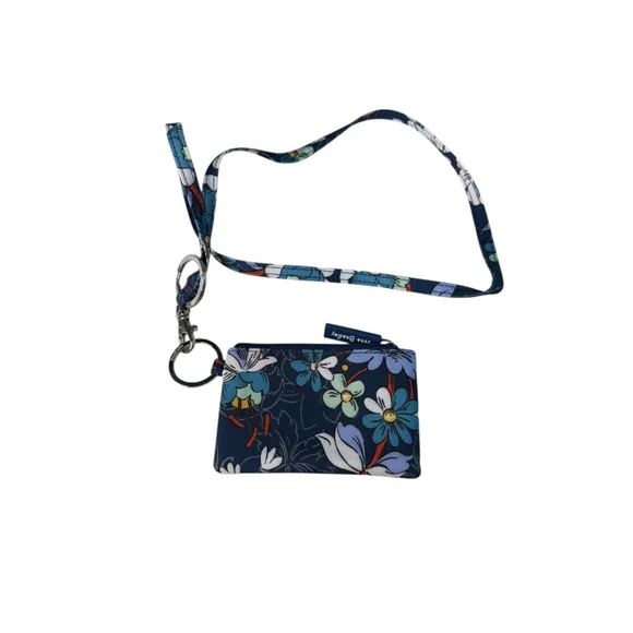 Vera Bradley ID Key Fob Change Purse and Lanyard in Cotton Floral Bursts - Picture 2 of 9